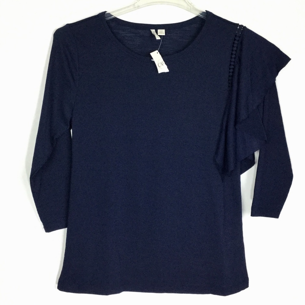 Cato 3/4 Ruffle Embellished Sleeve Top Size XS